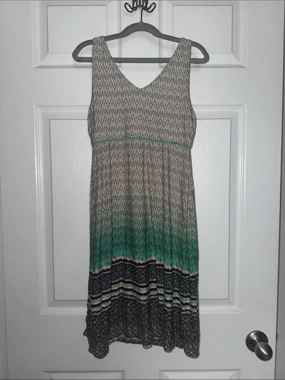 Athleta Chevron Maxi Dress in Teal and Neutral